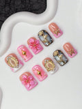 💅🏽 Pink Luxury Floral finger Nail Set