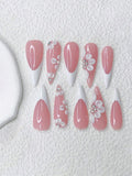 Soft Pink Flower Press-On Nails – Elegant Handmade Set