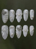 Luxury White Marble Press-On Nails – Handmade Set